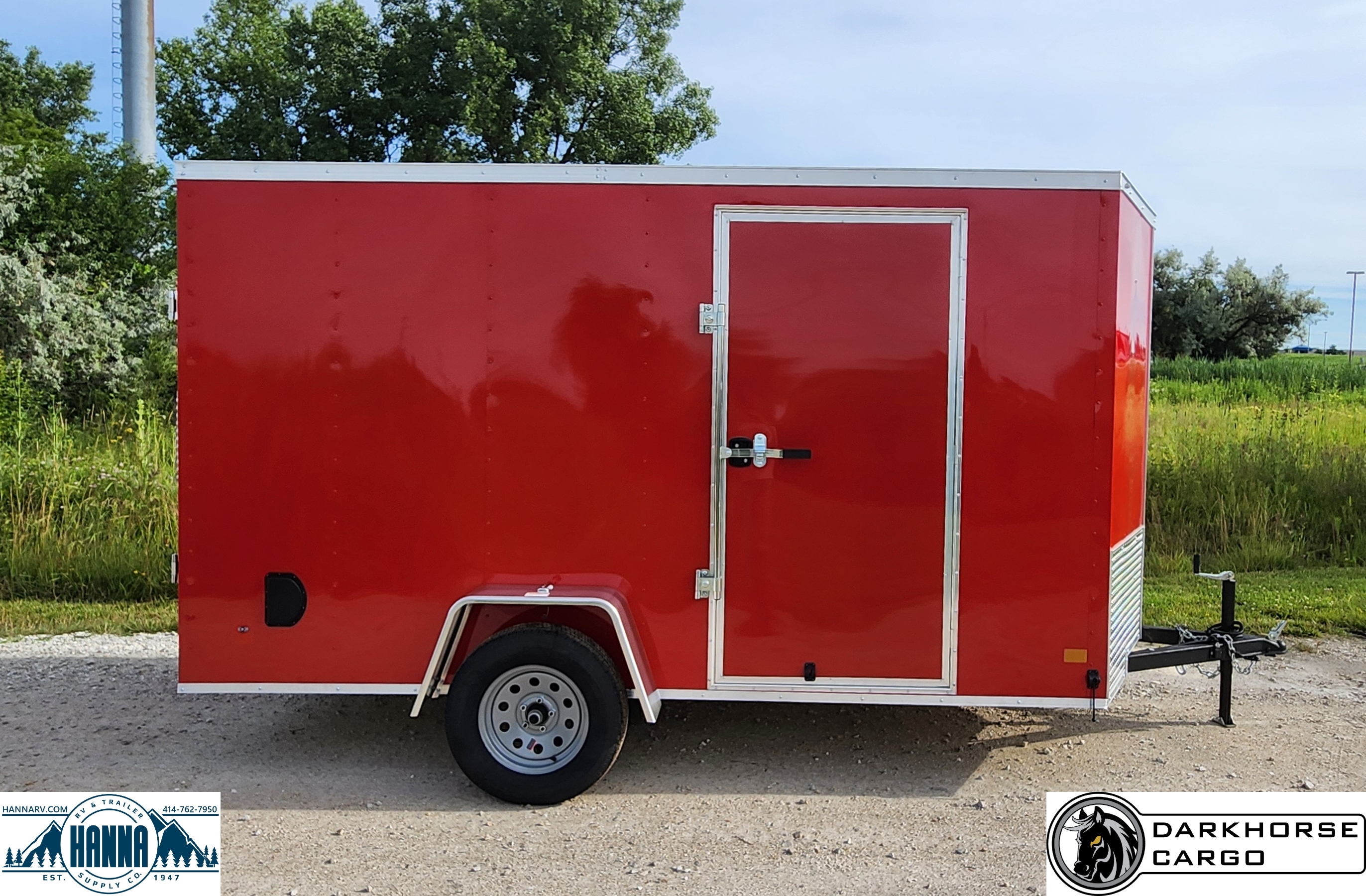 DarkHorse 6X12 Wedge Nose Single Axle Steel Cargo Trailer with Ramp Door, 6" extra Height- 1500 Series - Red